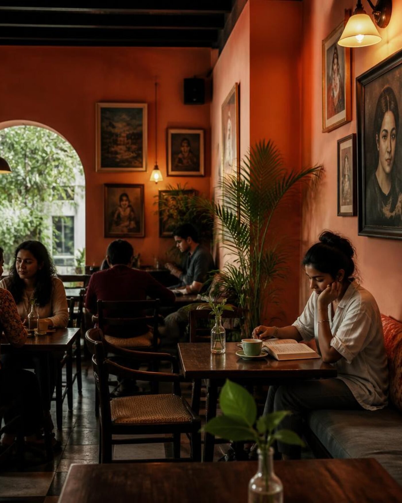 The warm, lived-in interior of the coffee house